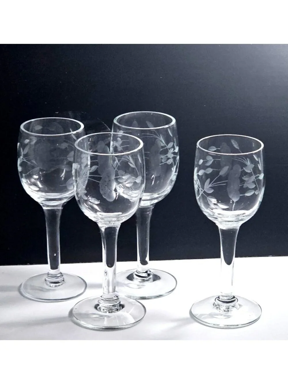 4 Princess House Heritage Cordial Glasses Etched Floral Vintage Crystal 1oz glas